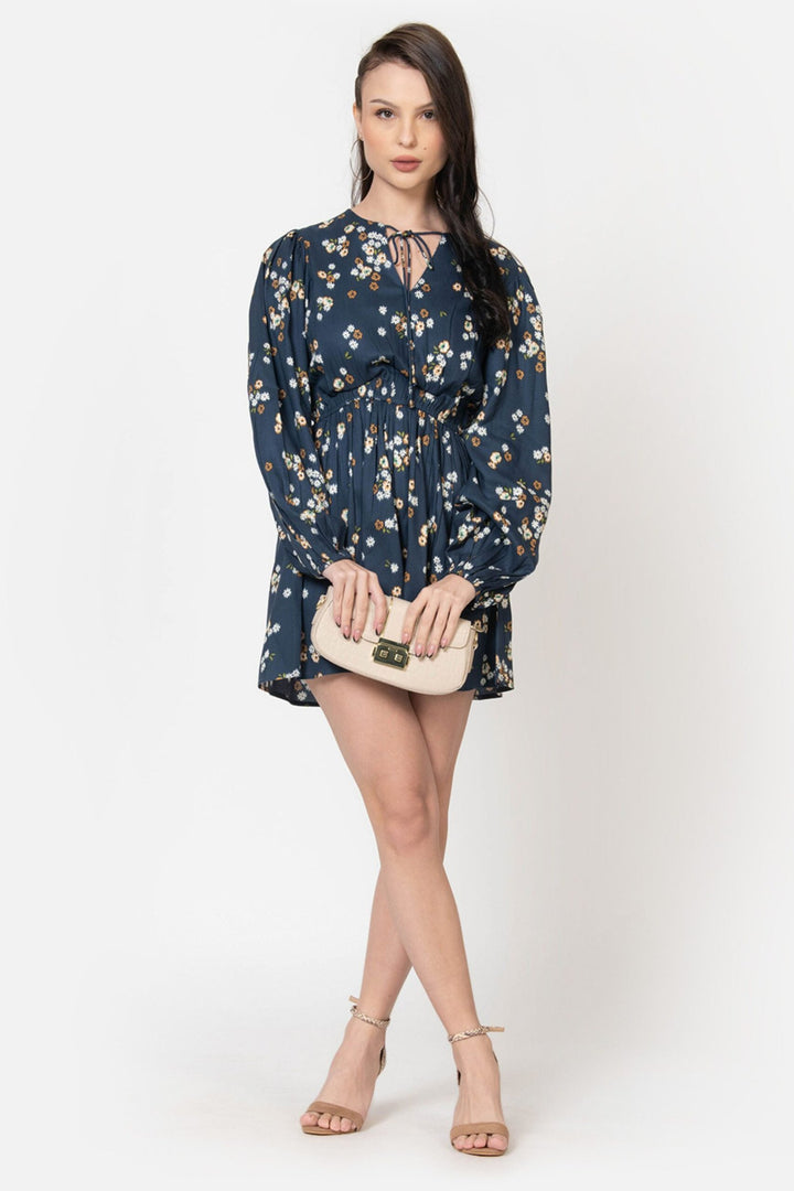 Prussian Blue Crepe Floral Print Playsuit