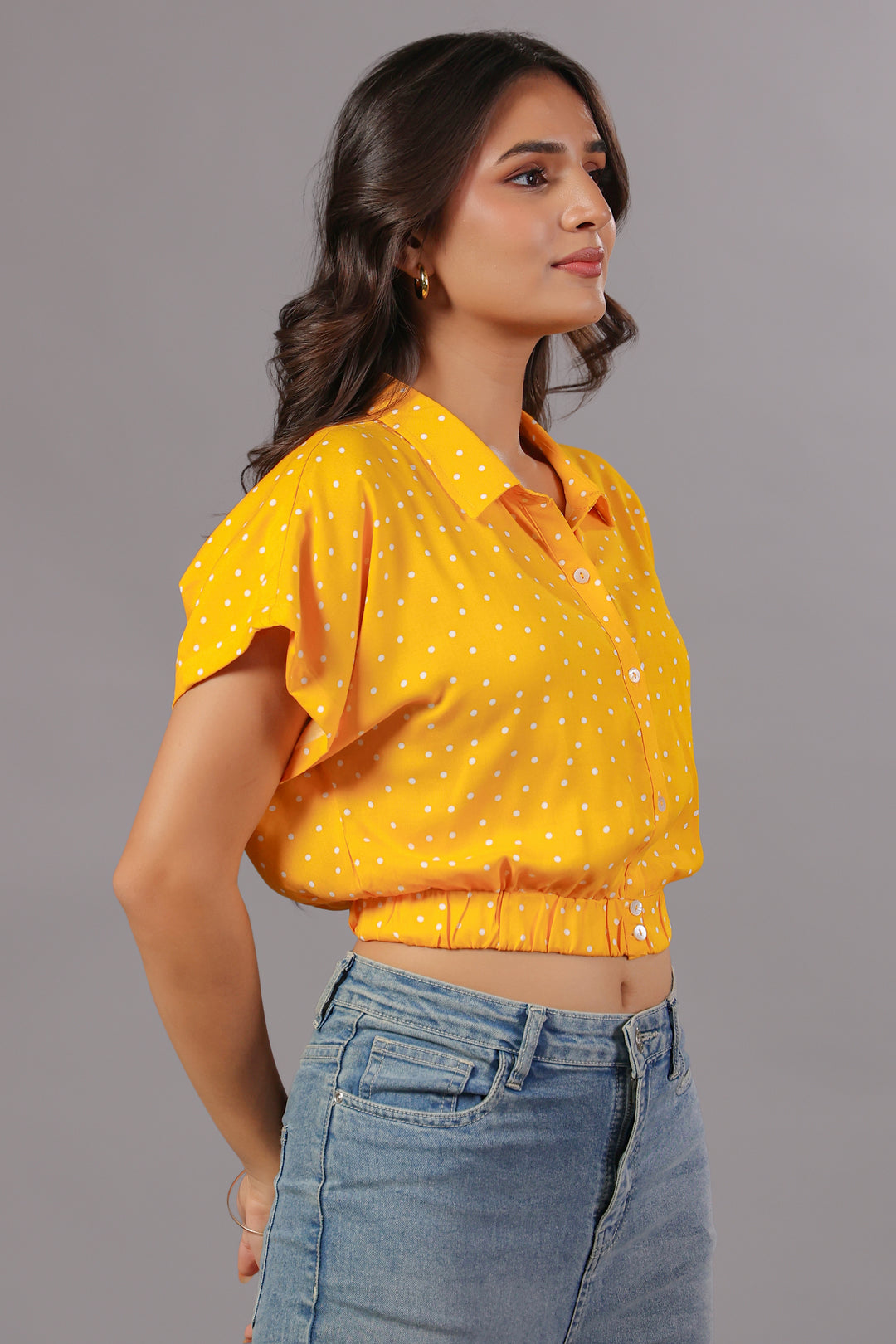 Yellow Polka Dot Dress Crop Shirt