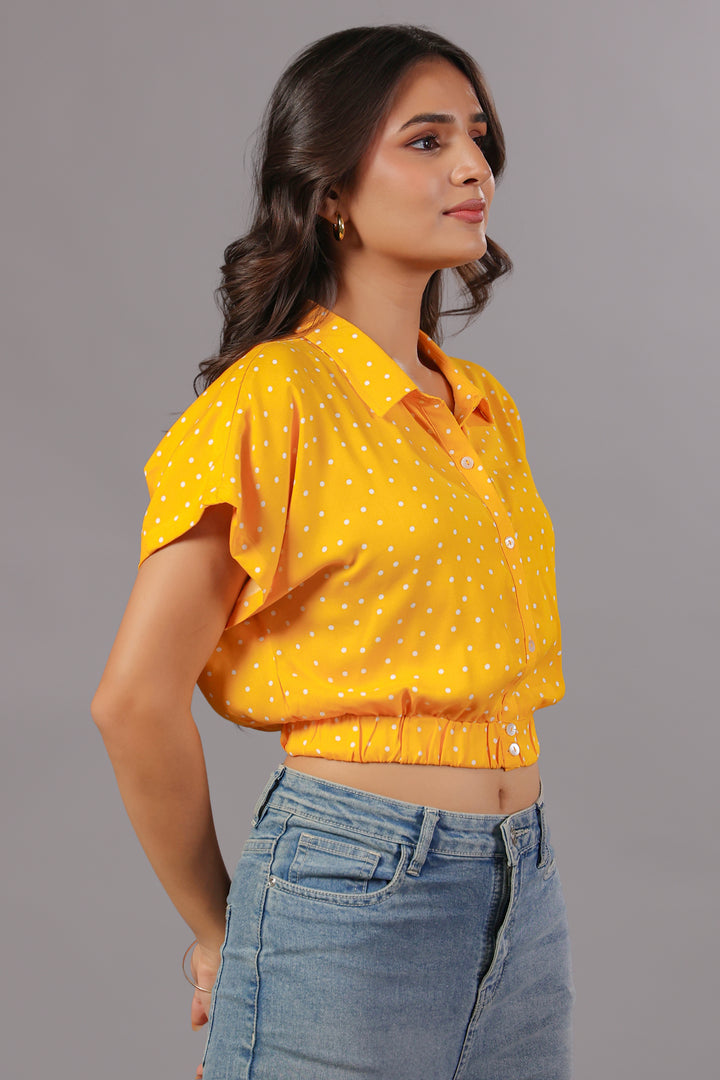 Yellow Polka Dot Dress Crop Shirt