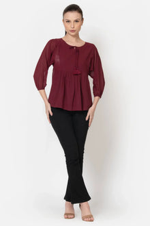 Cardinal Red Georgette Solid Workwear Top - June 9 Clothing