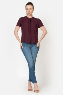 Cardinal Red Moss Solid Workwear Top - June 9 Clothing