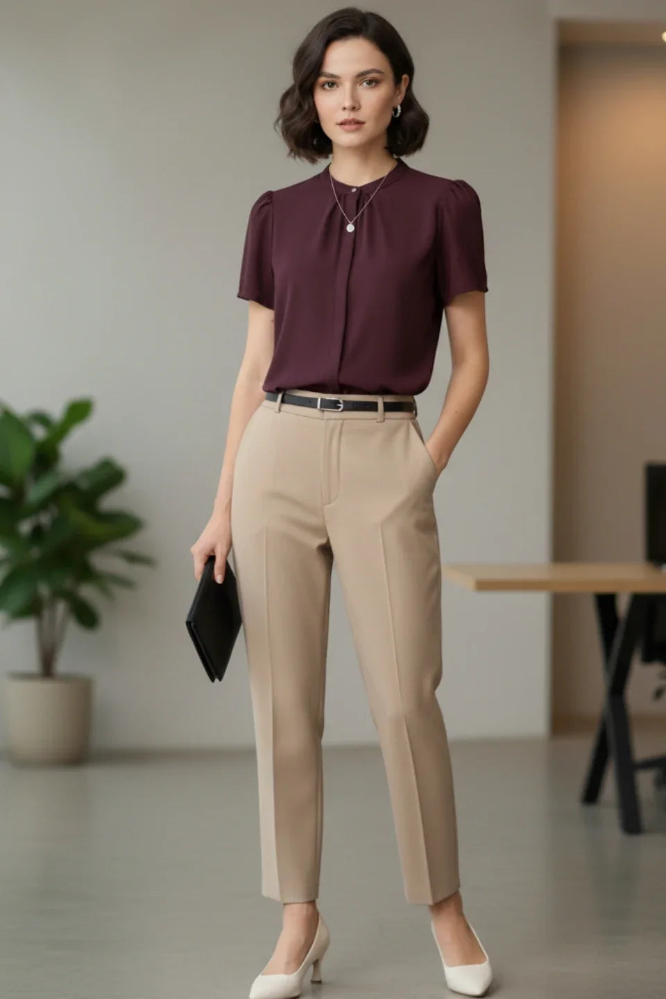 Front view of the professional Red Moss top, a stylish wardrobe staple by June 9 Clothing.