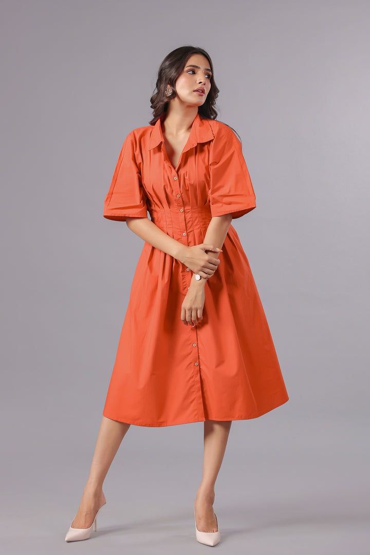Shirt Dress In Rust Dyed Poplin