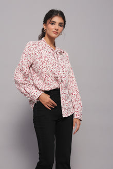 Tie-Neck Shirt In Ditsy Floral Print
