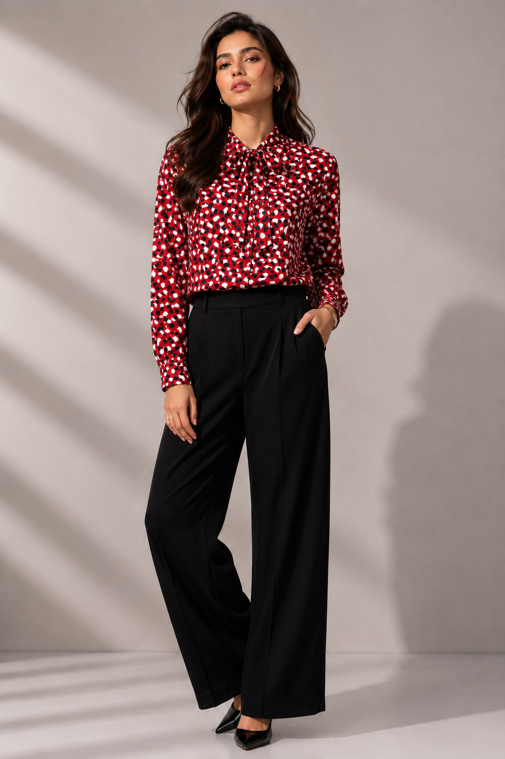 Tie-Neck Shirt In Abstract Dot Print