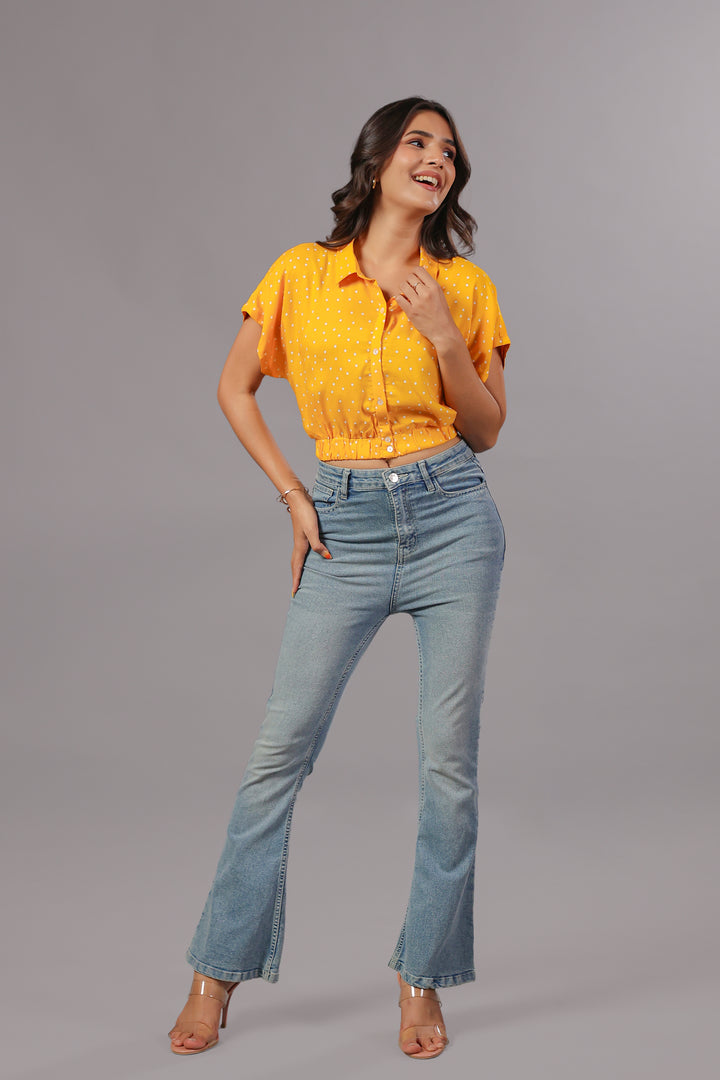 Yellow Polka Dot Dress Crop Shirt
