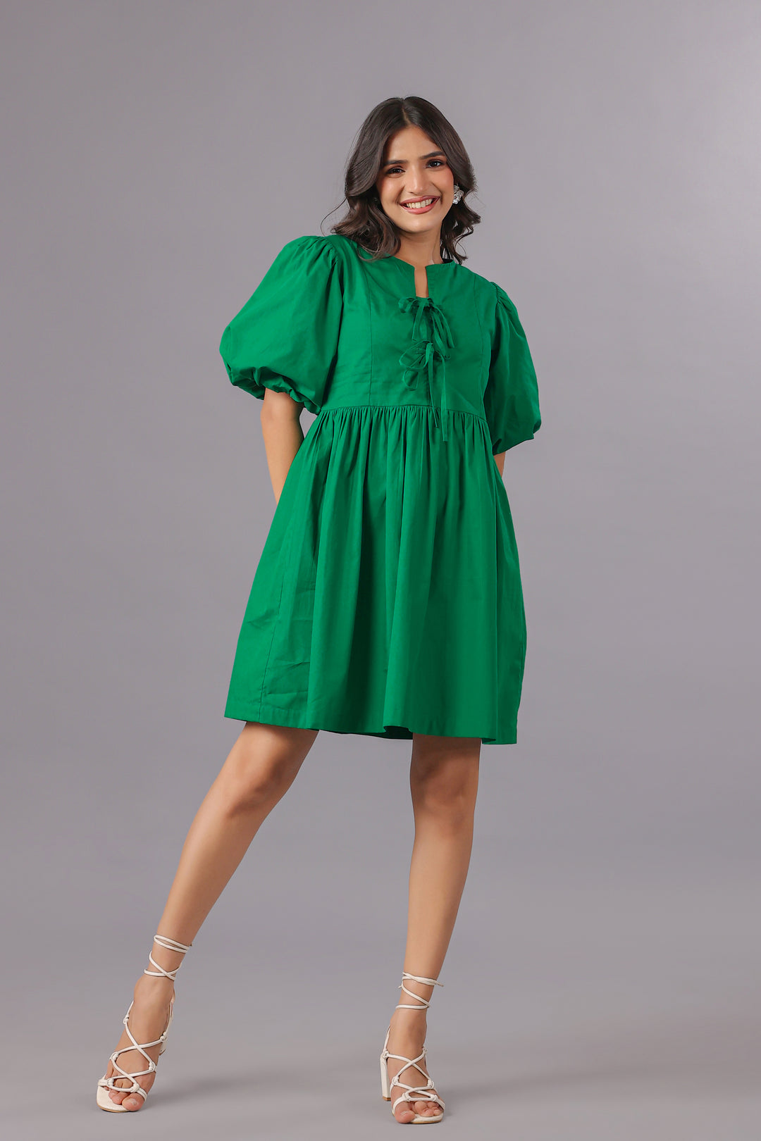 Balloon Sleeve Mini Dress In Dye