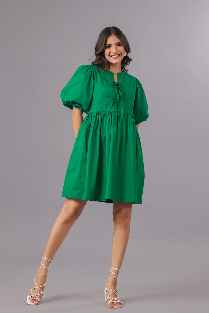 Balloon Sleeve Mini Dress In Dye