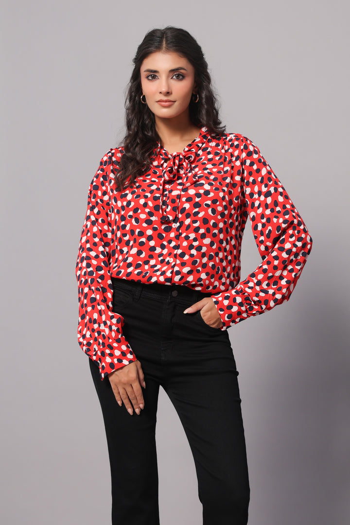 Tie-Neck Shirt In Abstract Dot Print