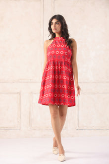 Red Mini Dress In Abstract Print