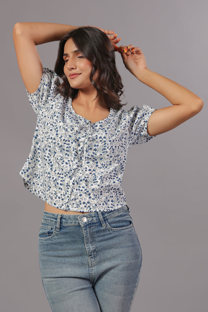 Ditsy Floral Tie-Neck Button Down Top