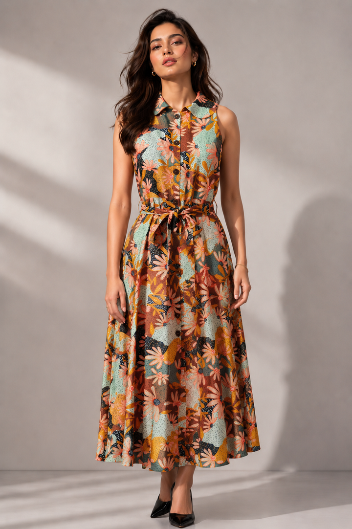 Floral Print Relaxed Shirt Dress