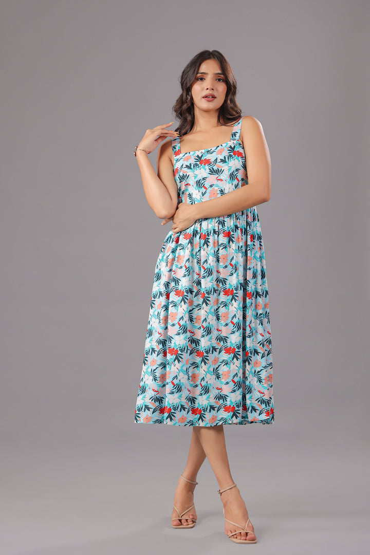 Fit & Flare Midi Dress  In Floral Print