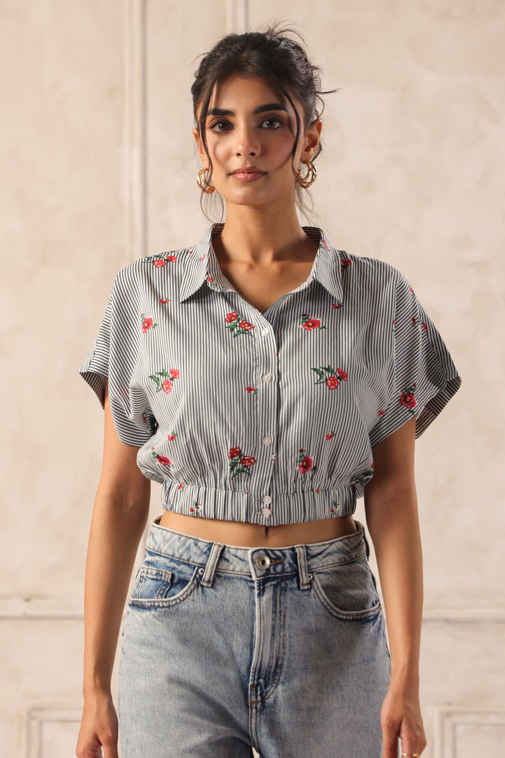 Black And White Stripe Crop Shirt
