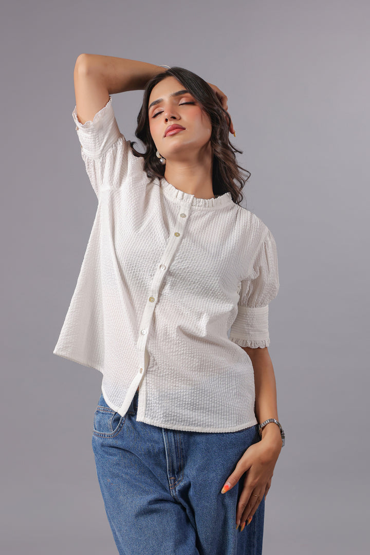 Seersucker White Friled Shirt