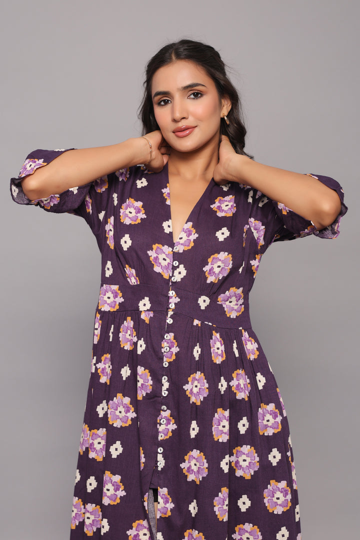 Button-Down Violet Midi Dress
