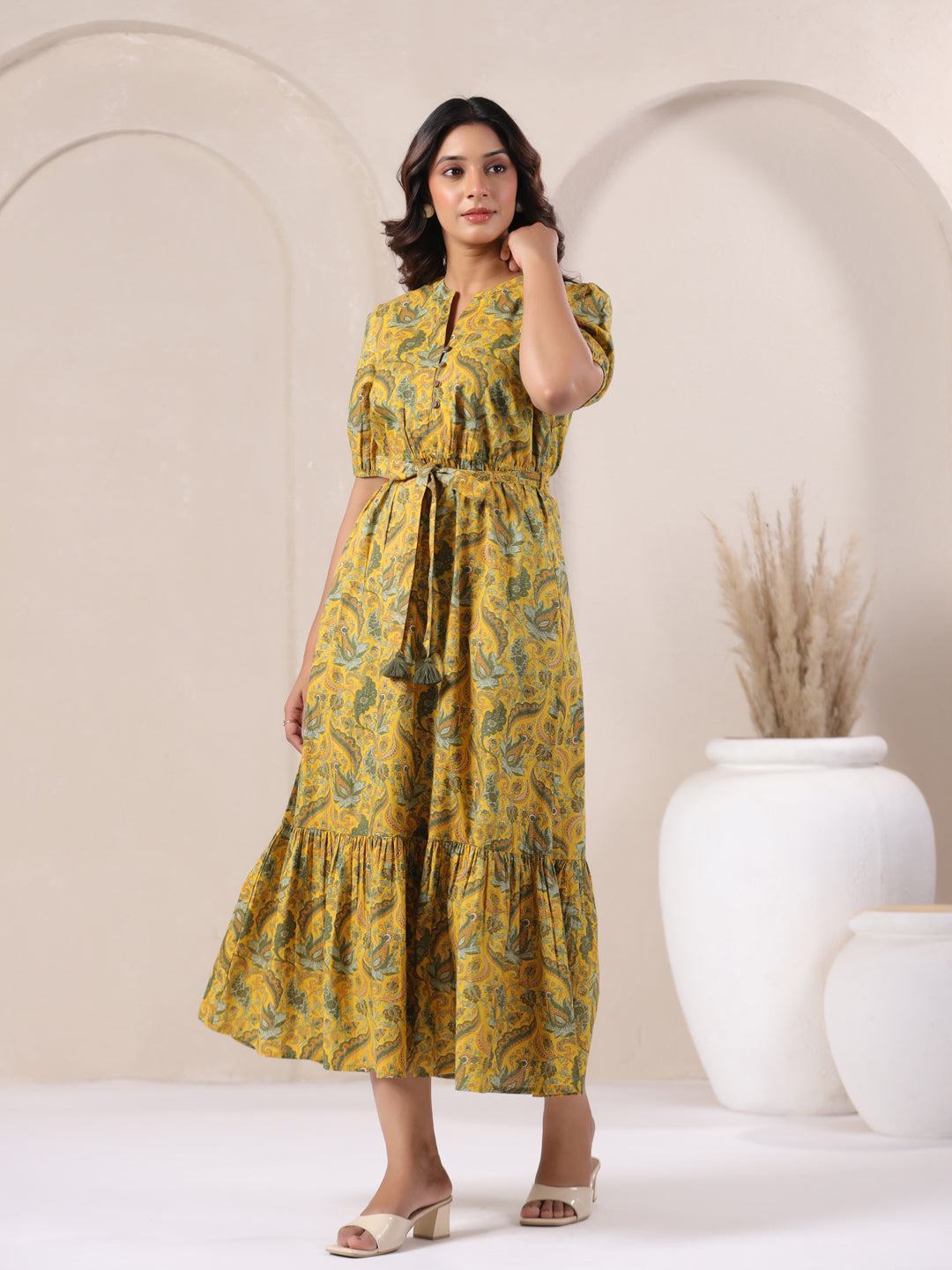 Bohemian Paisley Printed 100% Cotton Maxi Dress - Style View - Flowy Boho Style