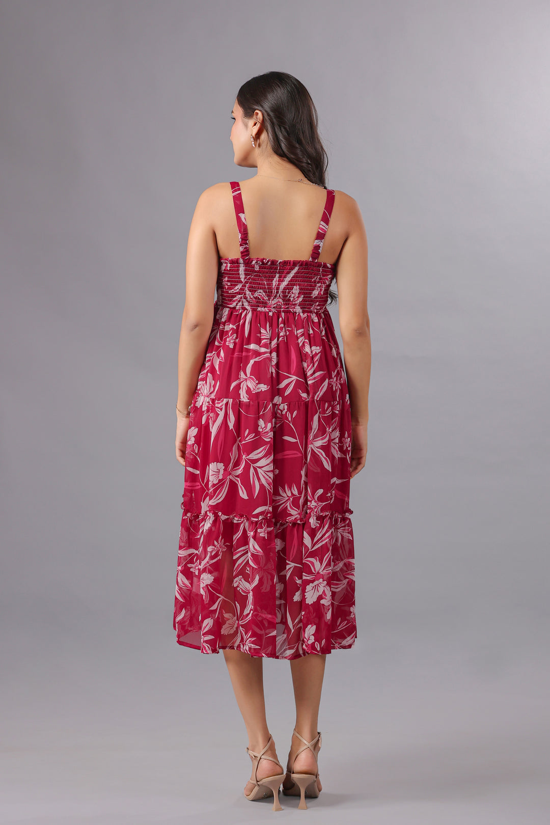 Chiffon Fit & Flare Midi Dress In Floral Print