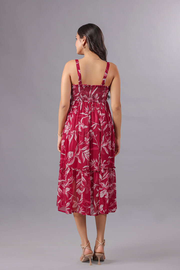 Chiffon Fit & Flare Midi Dress In Floral Print