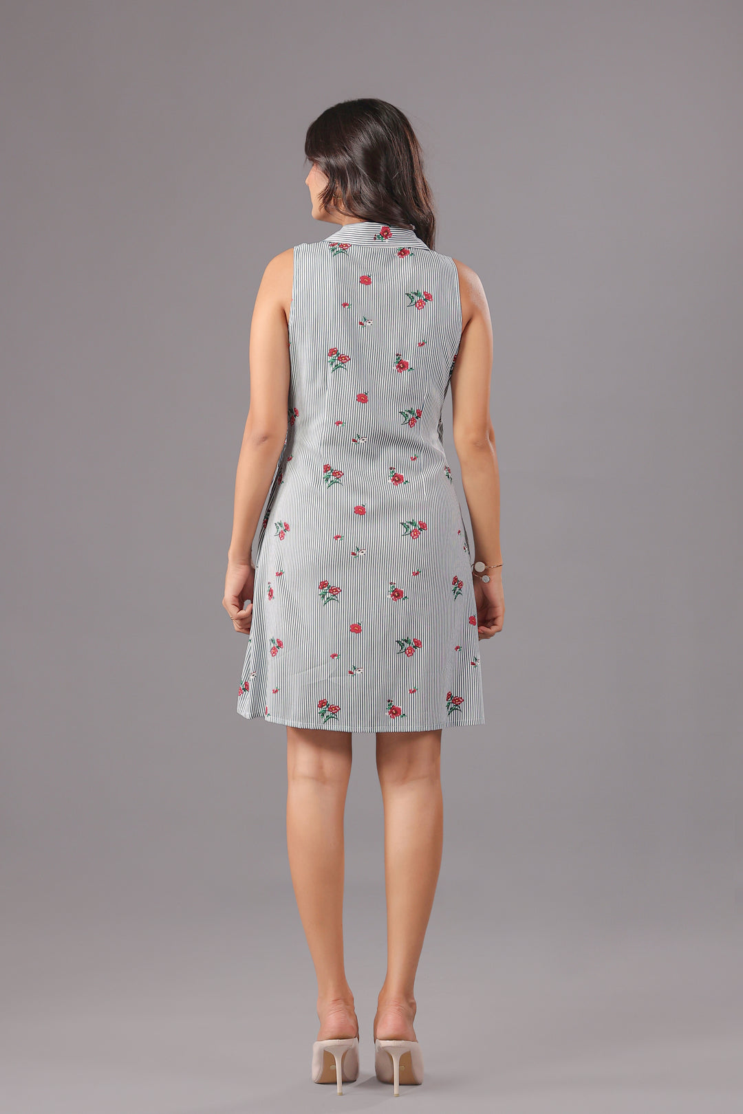 Wrap Mini Dress In Stripe and floral Print