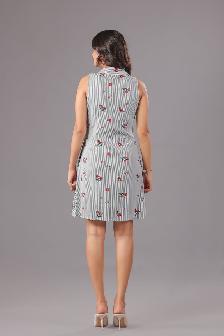Wrap Mini Dress In Stripe and floral Print