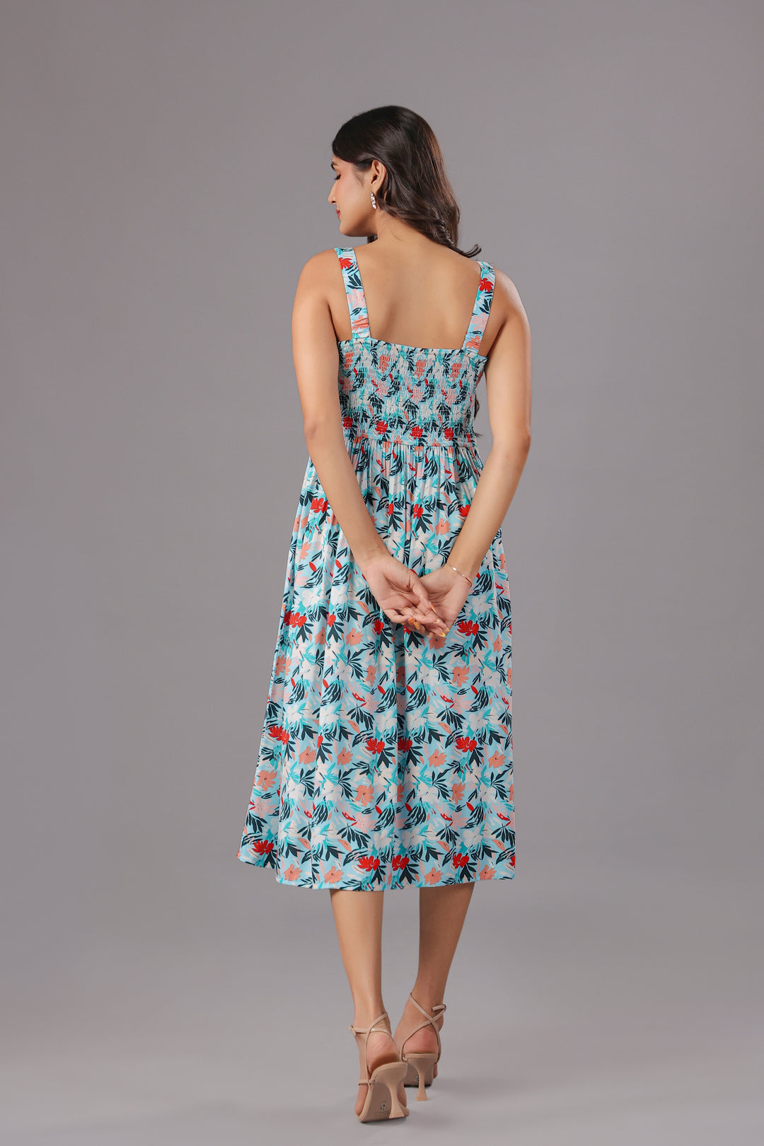 Fit & Flare Midi Dress  In Floral Print
