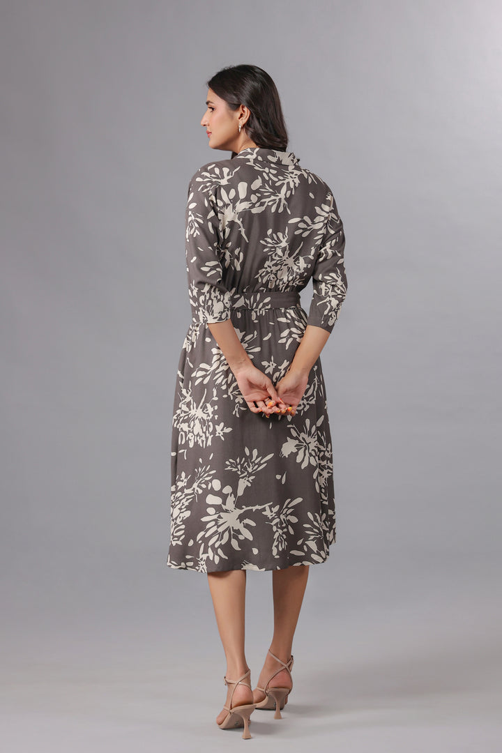 Grey Fit and Flare Midi Dress