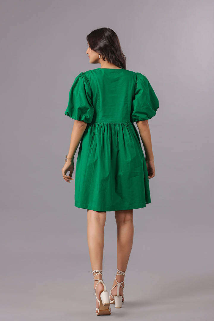 Balloon Sleeve Mini Dress In Dye