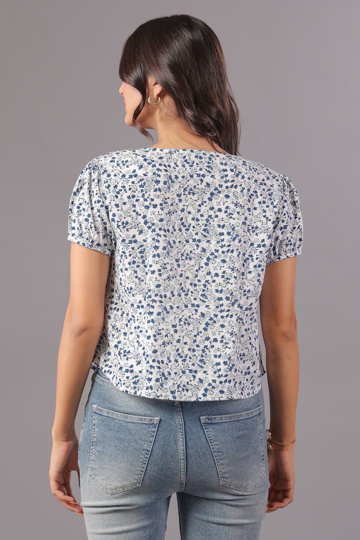 Ditsy Floral Tie-Neck Button Down Top