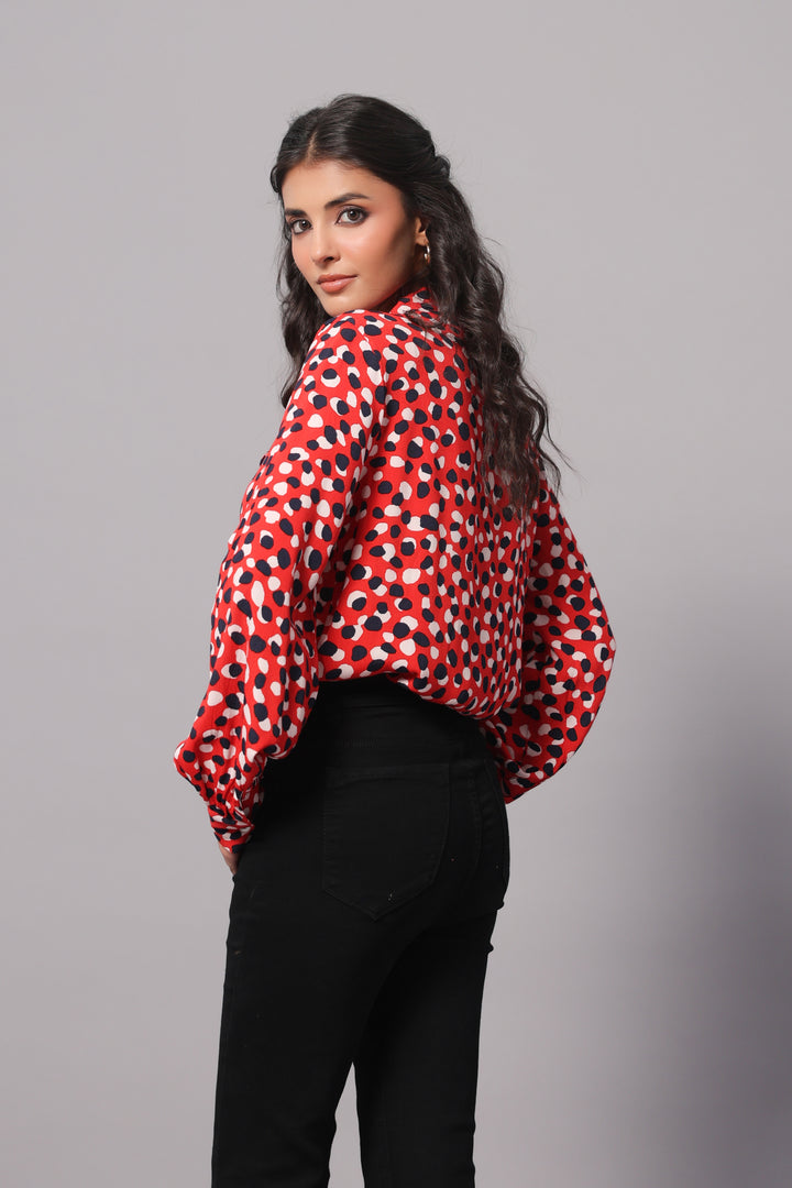 Tie-Neck Shirt In Abstract Dot Print