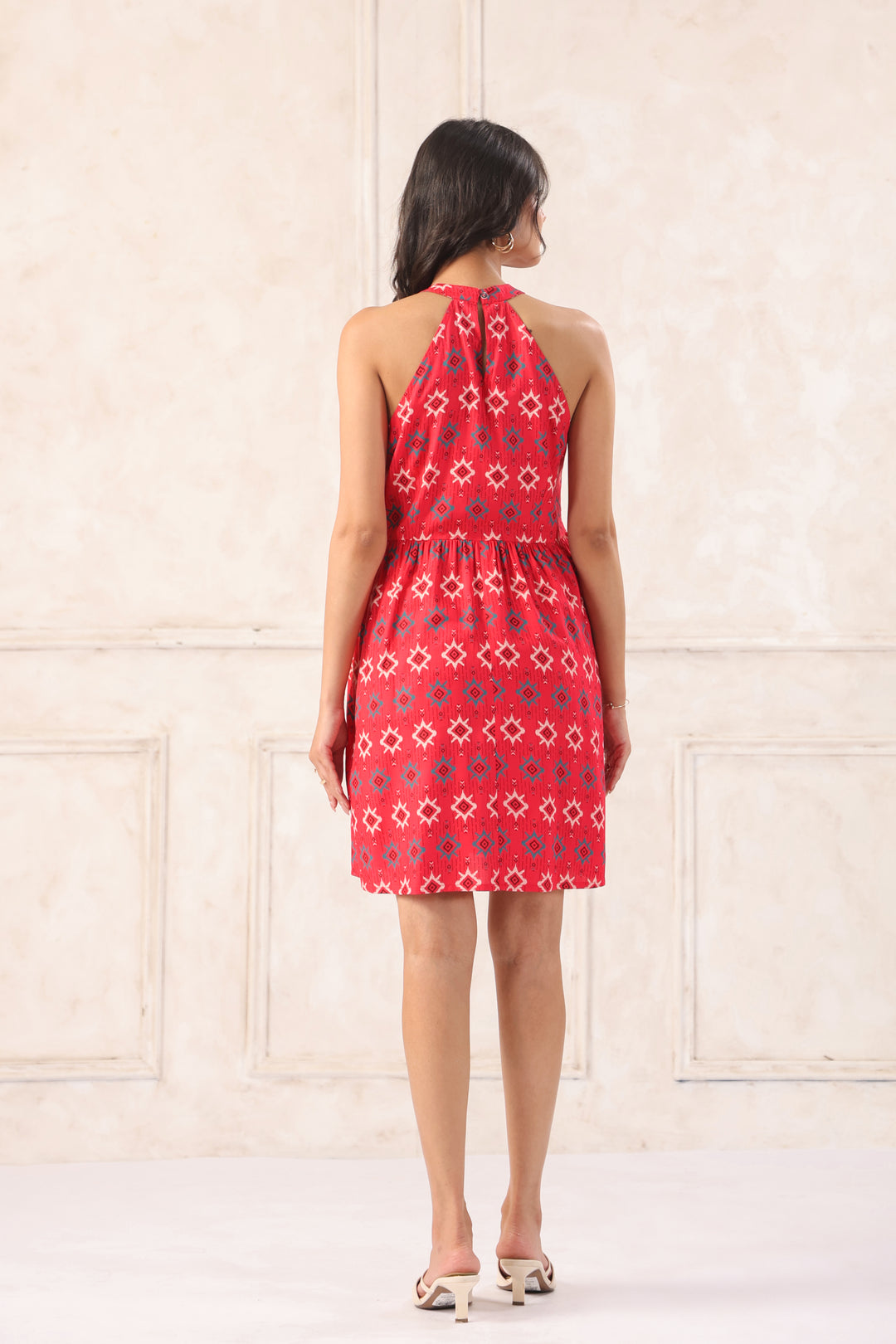 Red Mini Dress In Abstract Print