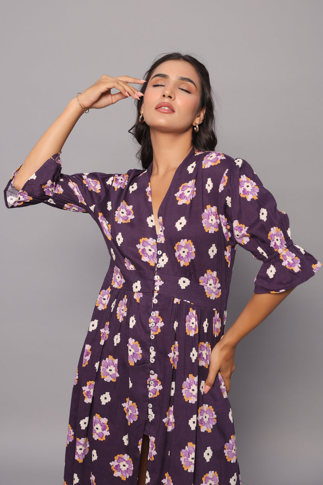 Button-Down Violet Midi Dress