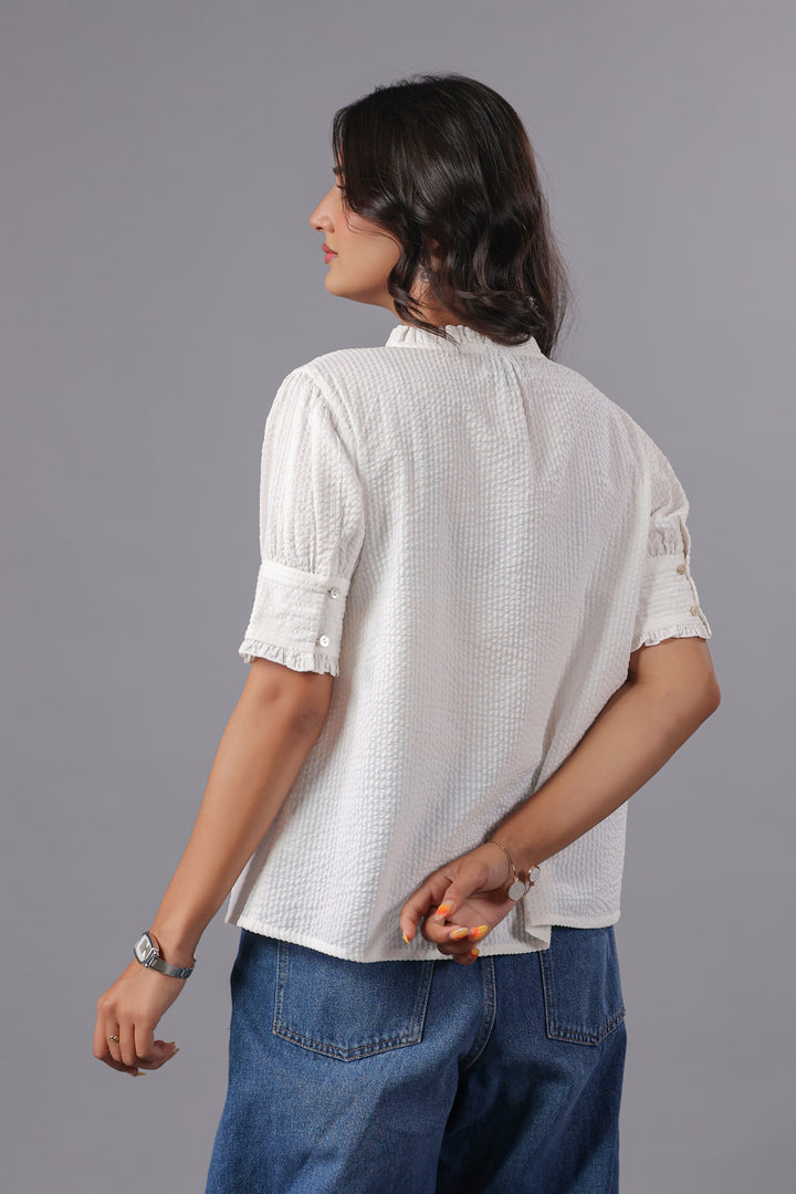 Seersucker White Friled Shirt
