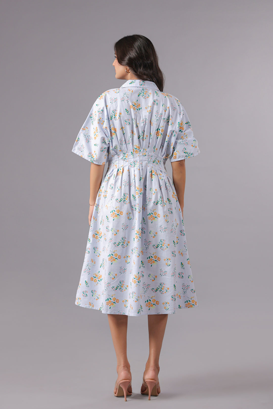 Shirt Dress In Yarn Dyed Stripe With Floral Print