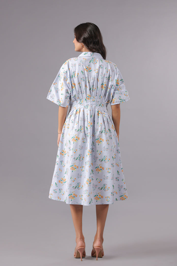 Shirt Dress In Yarn Dyed Stripe With Floral Print
