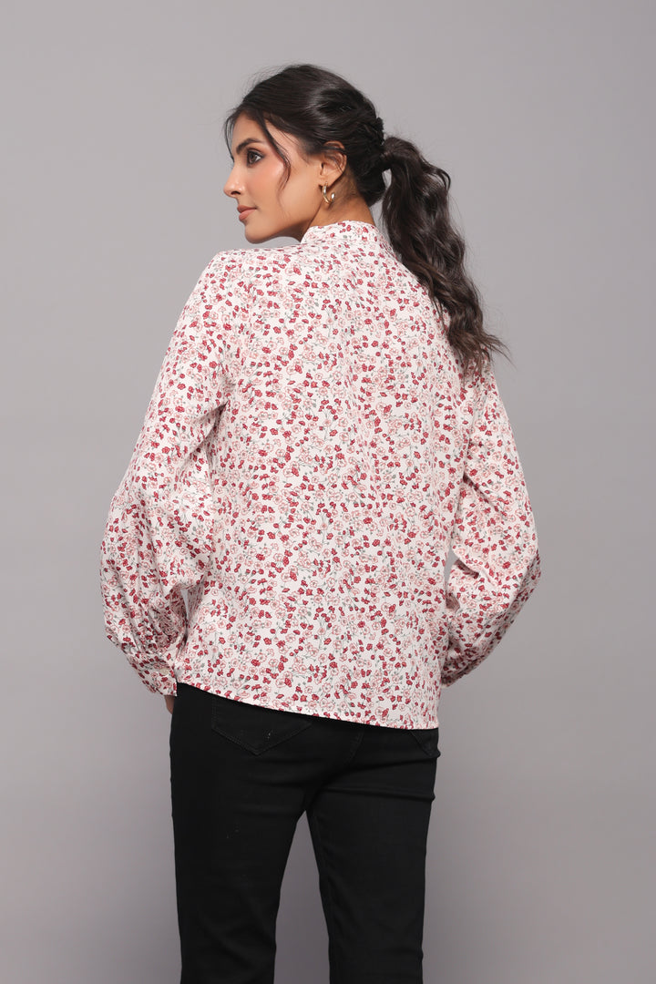 Tie-Neck Shirt In Ditsy Floral Print