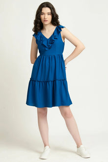 Blue Ruffled Back Cutout Short Dress - June 9 Clothing