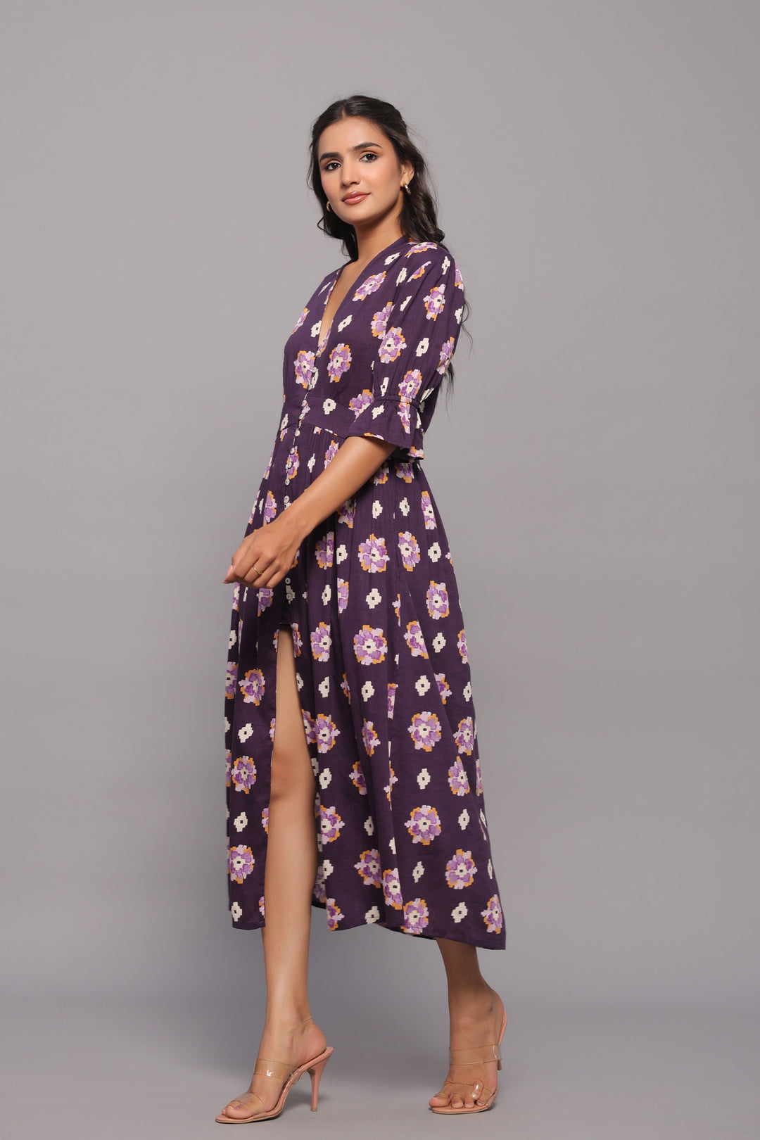 Button-Down Violet Midi Dress