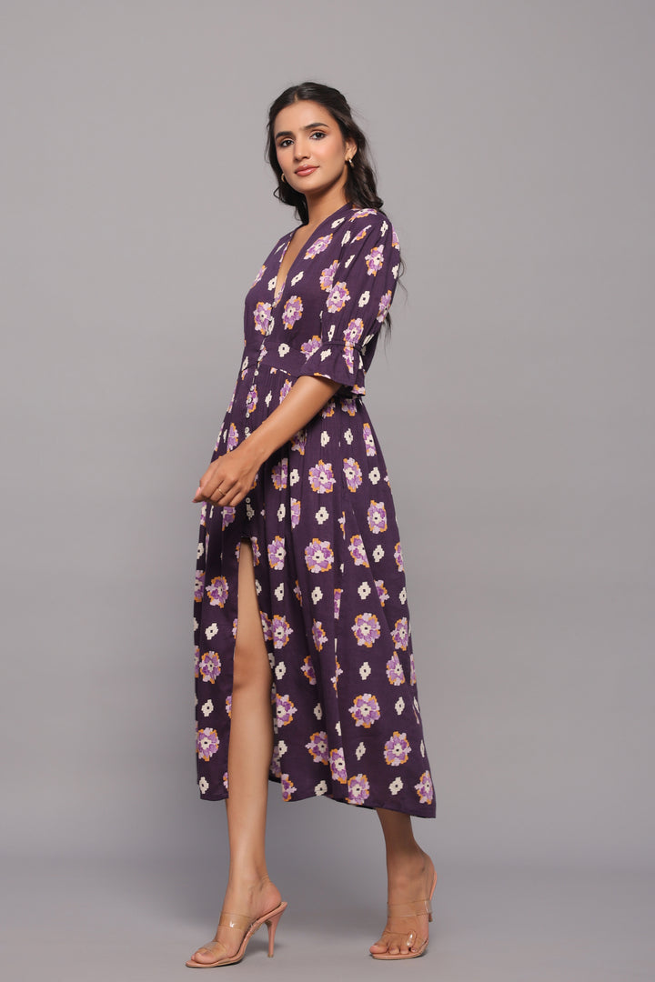 Button-Down Violet Midi Dress