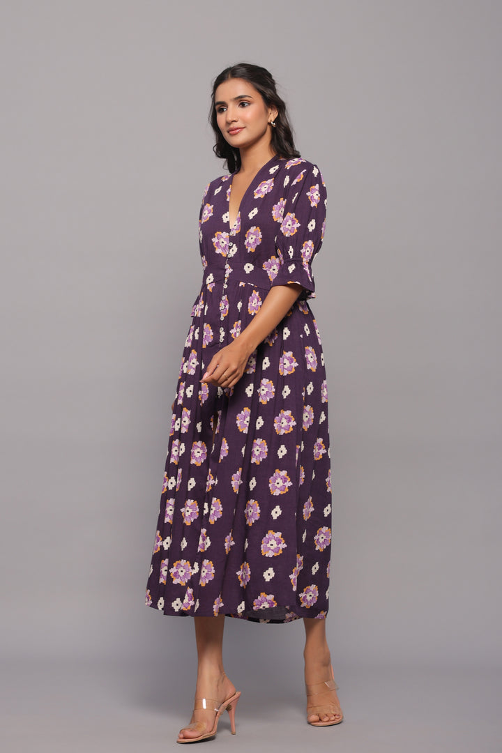 Button-Down Violet Midi Dress