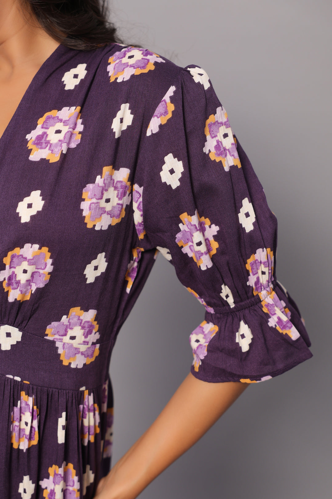 Button-Down Violet Midi Dress