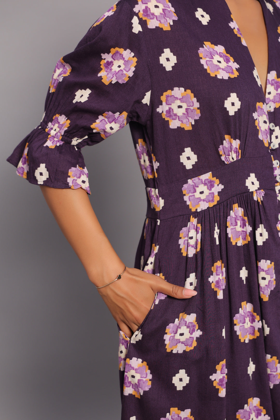 Button-Down Violet Midi Dress