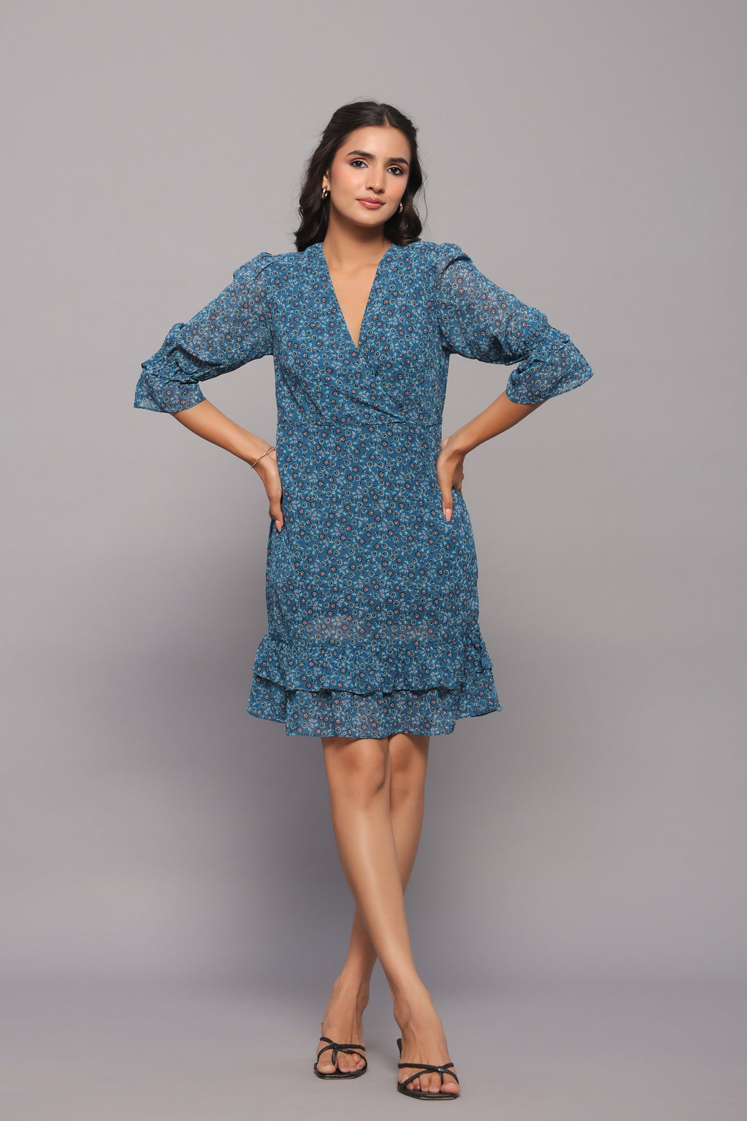 Teal Chiffon Mini Dress