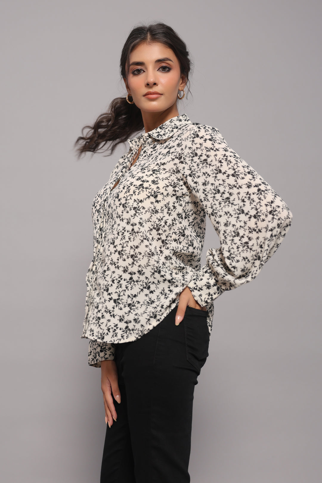 Monochrome Georgette Print Shirt