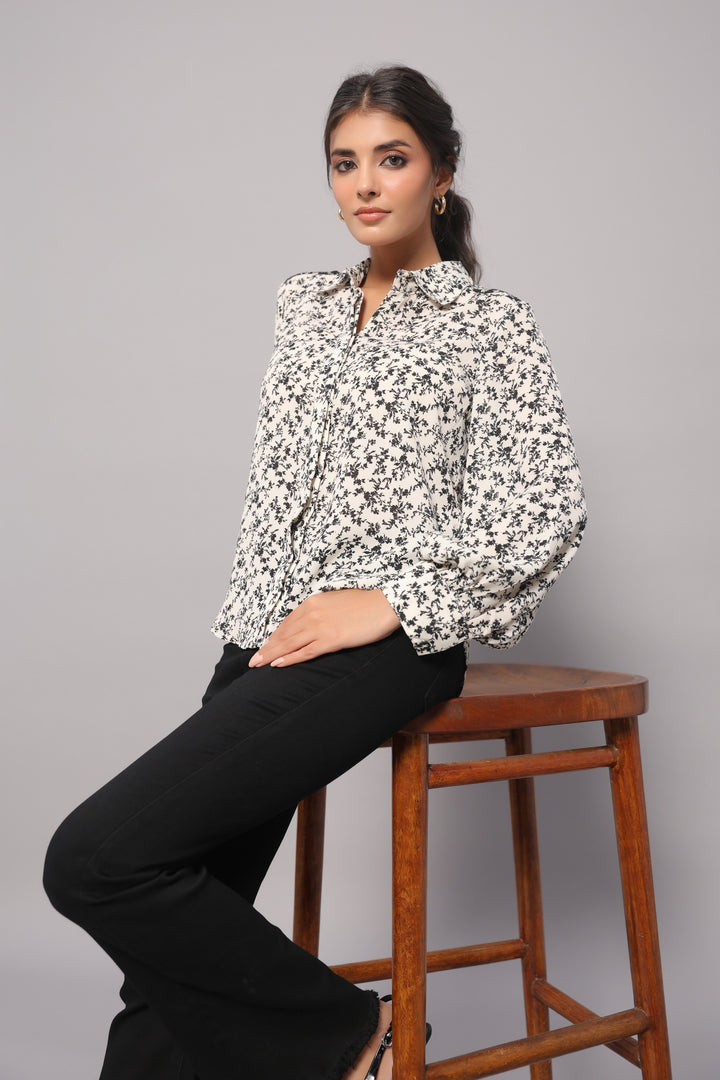 Monochrome Georgette Print Shirt