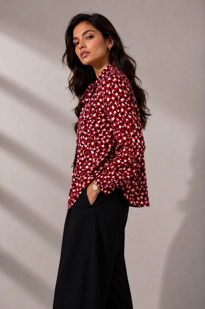 Tie-Neck Shirt In Abstract Dot Print