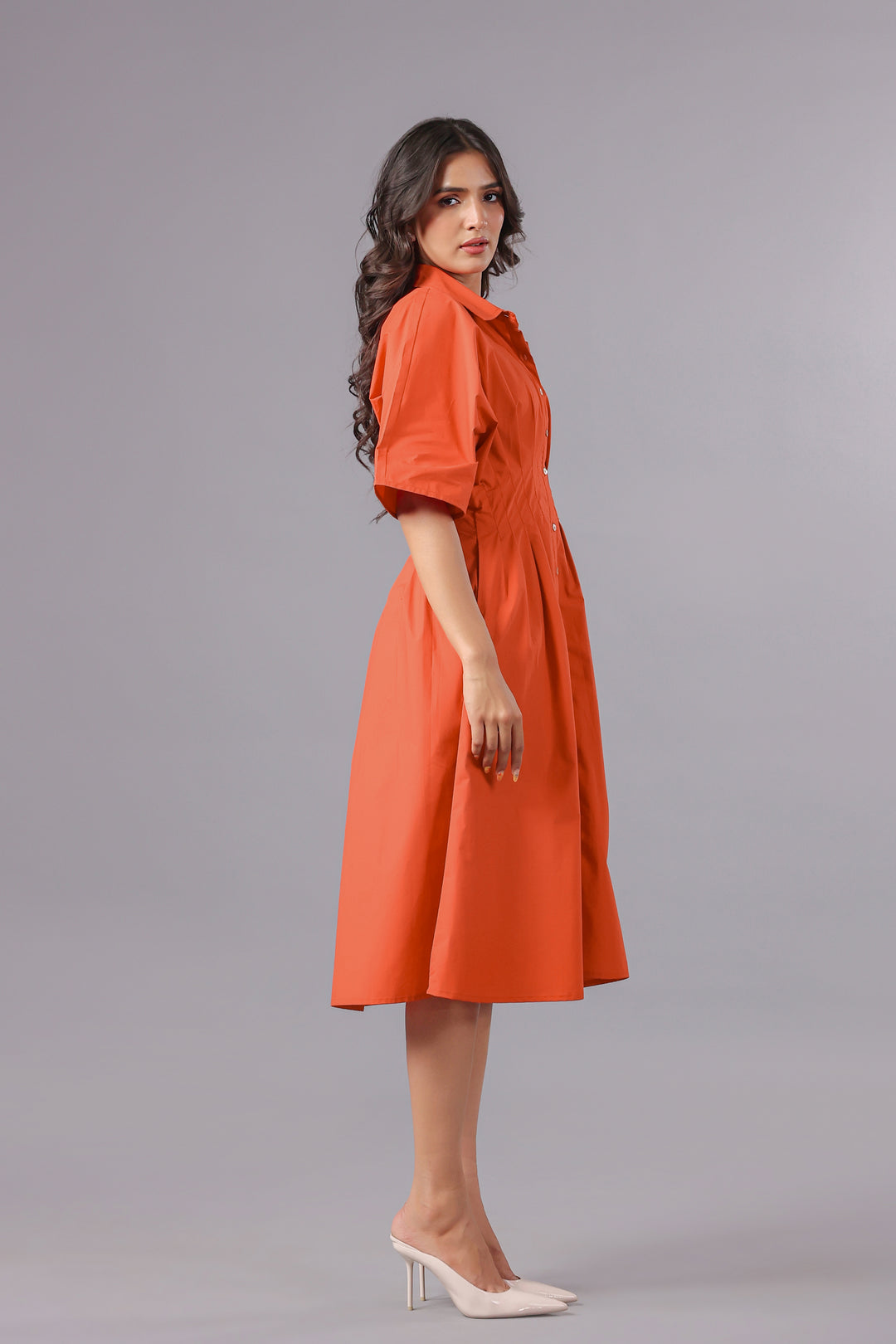 Shirt Dress In Rust Dyed Poplin