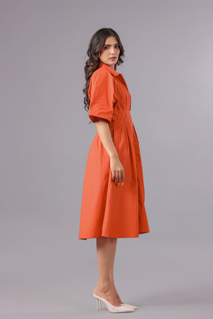 Shirt Dress In Rust Dyed Poplin