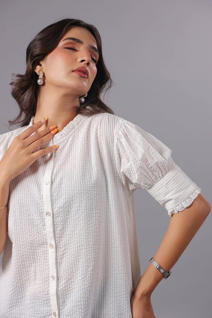 Seersucker White Friled Shirt