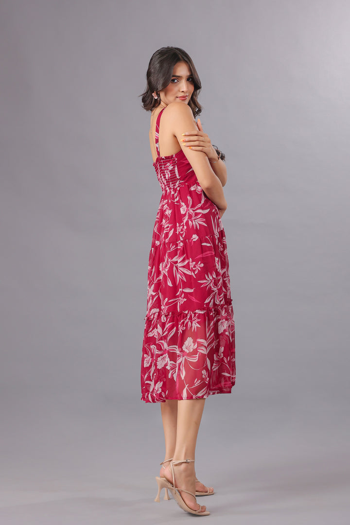 Chiffon Fit & Flare Midi Dress In Floral Print